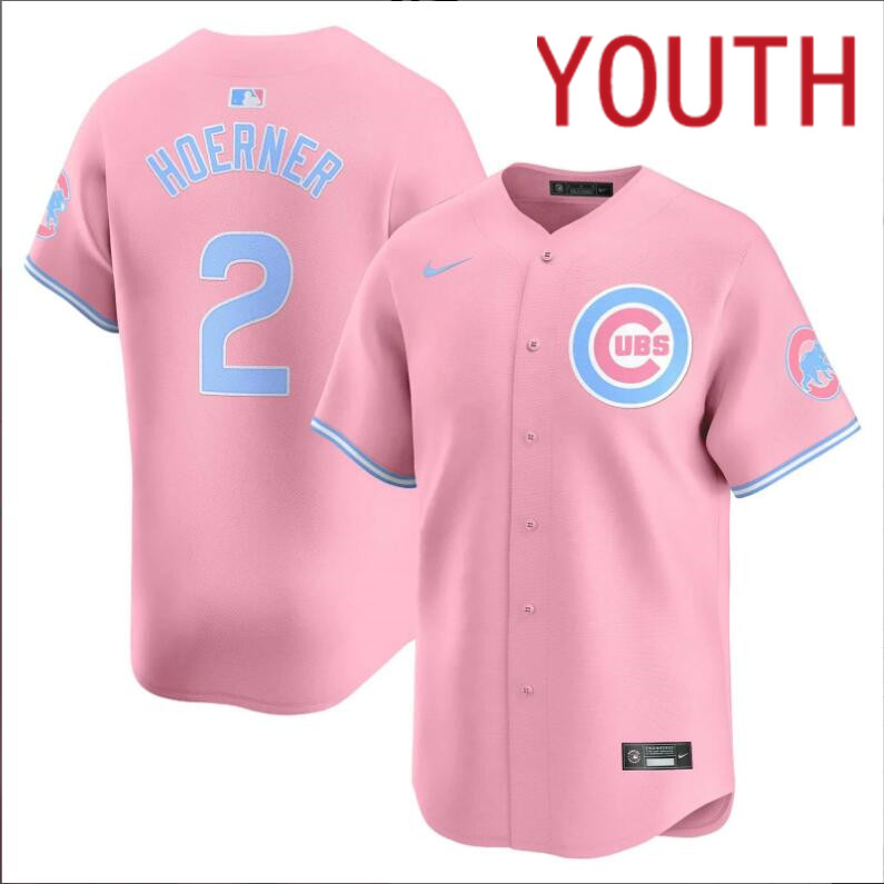Youth  Chicago Cubs #2 Hoerner pink 2024 Nike MLB jersey